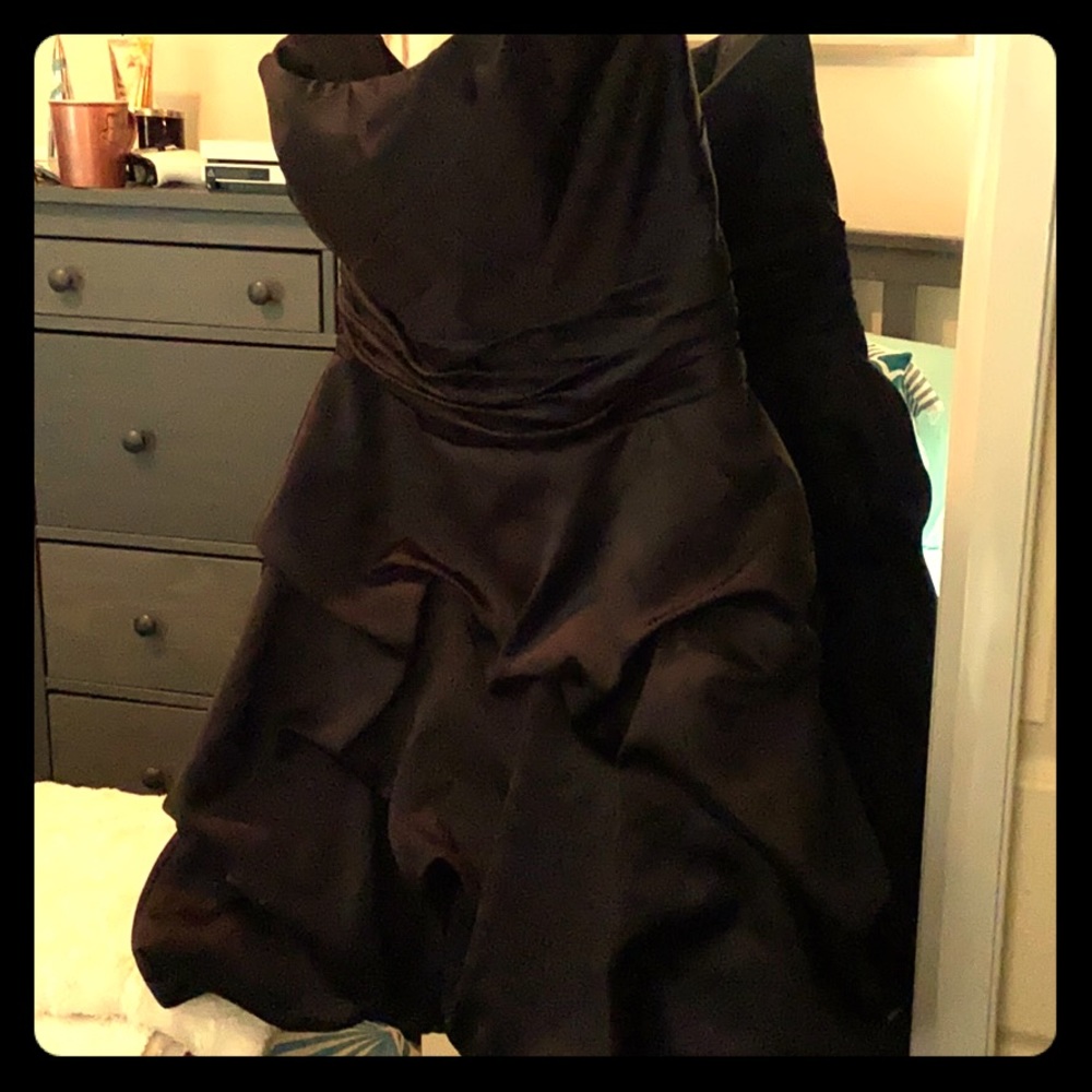 David’s Bridal Solid Black Satin strapless dress